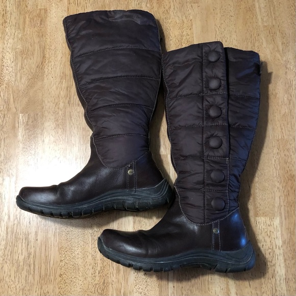 Brown Leather UGG Winter Boots With Quilted Fabric Top and Buttons - Size 7 - Picture 2 of 9